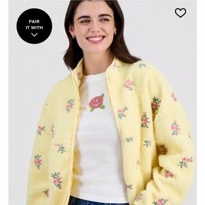 Floral Fleece Zip-Front Jacket — Yellow